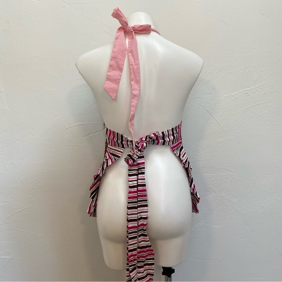 FLIRTY APRONS RETRO LOOK PINK POLKA DOT CANDY STRIPE RUFFLE APRON - Picture 10 of 16
